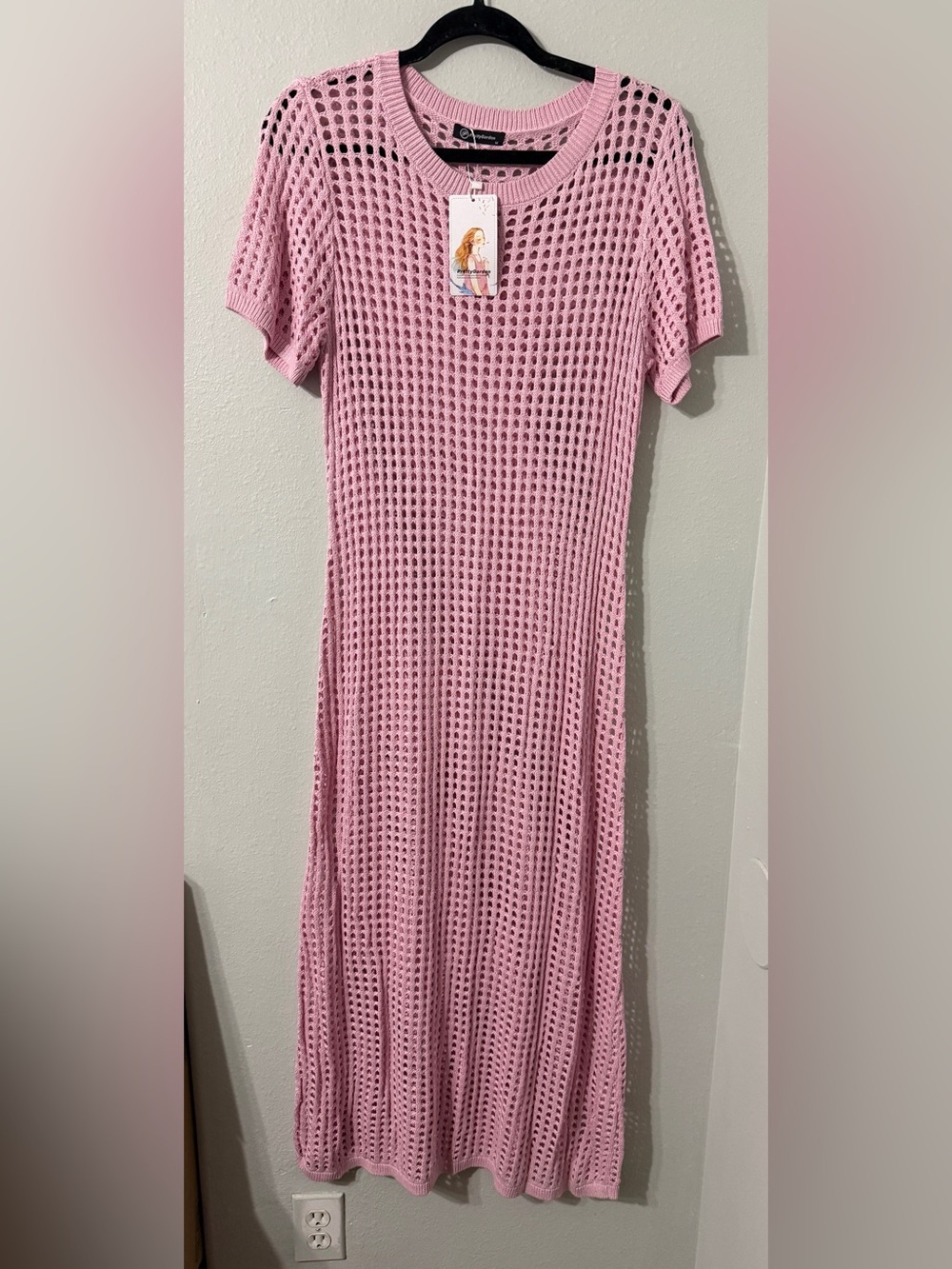 Cute Rose Pink Crochet Dress Coquette Breezy Size M NWT